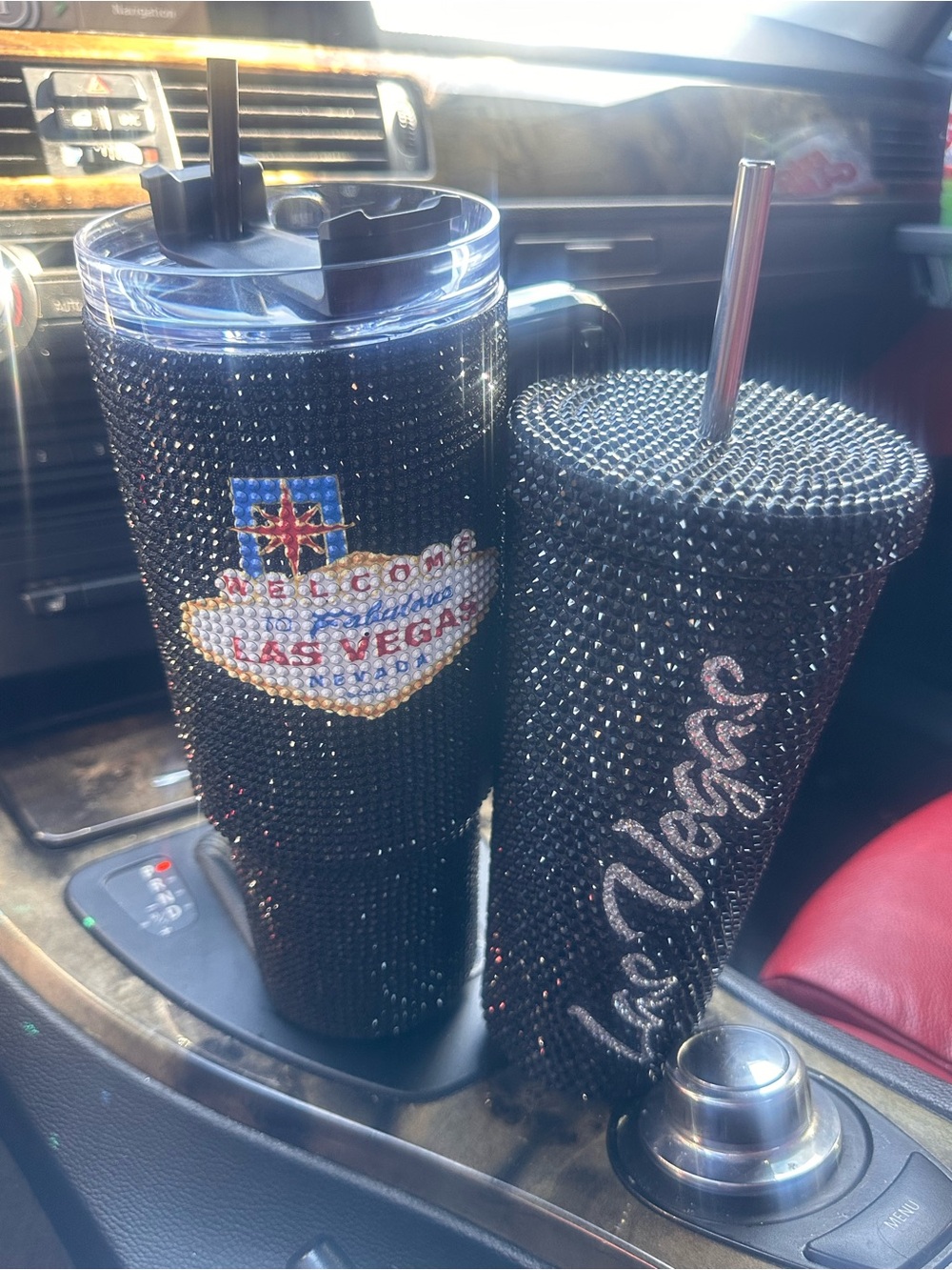 Black Rhinestone Vegas Tumbler & Straw Cup Set